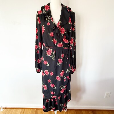 Draper James Ruffle Neck Floral Long Sleeve Wrap Maxi Dress Woman s Large NWT