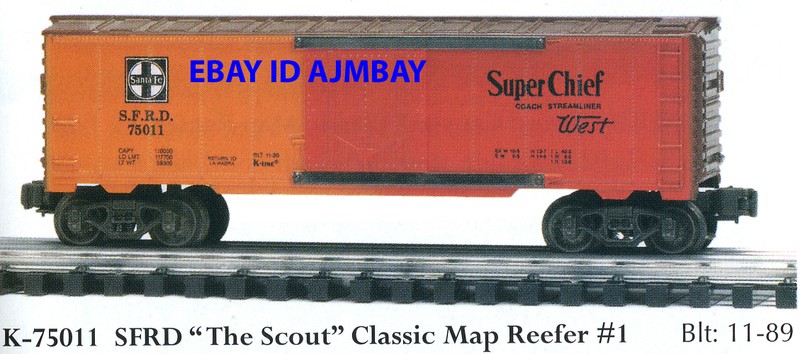K-LINE  75011 , 75012 & 75037 SFRD "MAP CAR SERIES" CLASSIC REEFER  NEW IN BOX