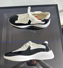 PRADA Herren Sneaker EU 43 Leder Low Top Schnürung Schwarz/Weiß Neu o. Karton