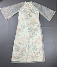 Vintage Chinese Dress XS Silk Organza Embroidered Qipao Cheongsam Formal Ivory