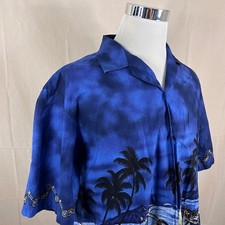 Pacific Legend XL USA Made Hawaiian Shirt Blue Floral Tropical Motorcycles Mens