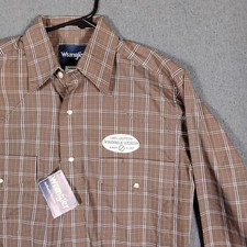 Wrangler Authentic Western Shirt Mens Small Brown Plaid Pearl Snap MWR078M New