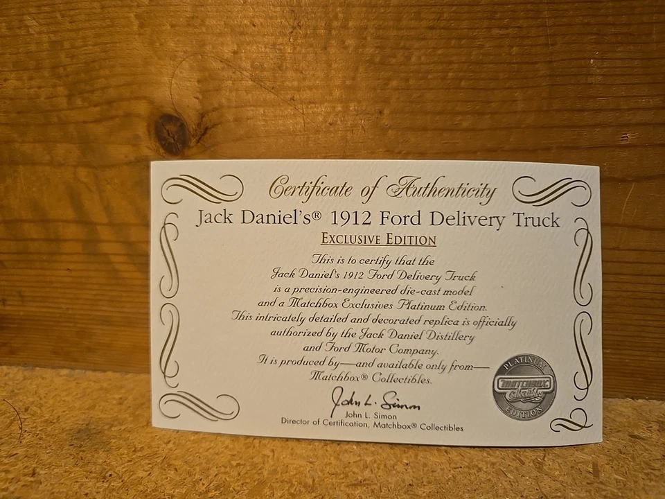 Jack Daniels 1912 Ford Model T Truck Die-cast 92540 Matchbox Collectible COA - Image 2 of 4