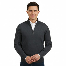 Suéter para Hombres Real Cashmere Antracita Media Cremallera Mezcla de Cachemira Fina-S