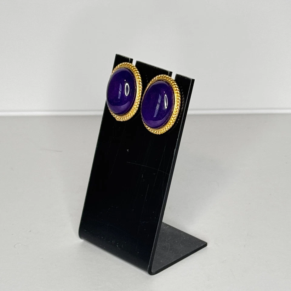 Pendientes Vintage Amatista Cabujón Tono Dorado Foto 3 de 4