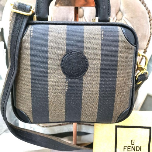 FENDI Pequin Stripe Mini Borsa a Tracolla in Pelle PVC Marrone Nero - Foto 16 di 16