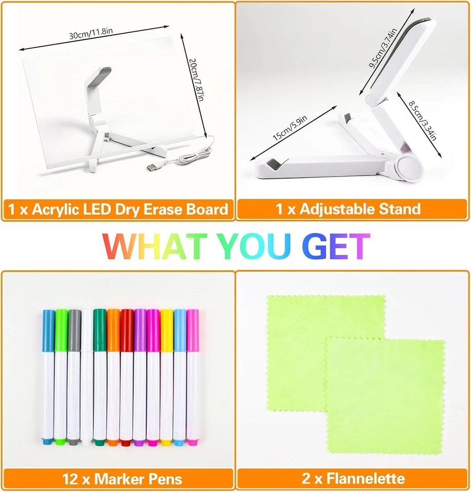 Lavagna Luminosa LED Cancellabile 30x20cm – Lavagnetta Acrilica Trasparente con - Immagine 3 di 4