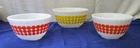 3 Vintage 1969 Pyrex Glass Polka Dot Mixing Bowls 401 402 White Orange Yelllow