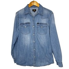 Lee Denim Pearl Snap Western Shirt Medium Mens Blue