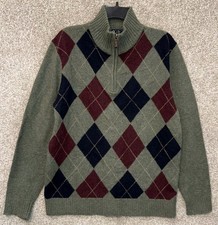J. Crew Sweater Mens Large Premium Lambswool Argyle Diamond 1/4 Zip Mock Neck
