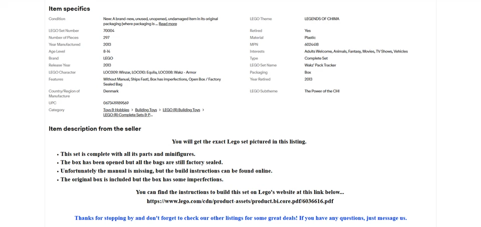 LEGO - 70004 - Wakz' Pack Tracker - Aposentado 2013 - Novo / Caixa Aberta - Envio Rápido! - Imagem 2 de 4