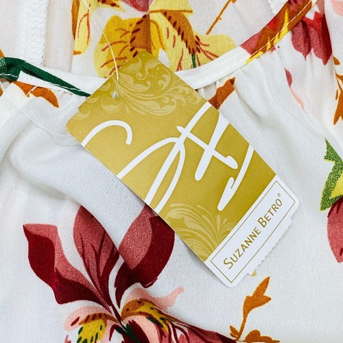 Suzanne Betro Women’s Top Medium Floral White Tunic Round Neck New - Picture 6 of 9