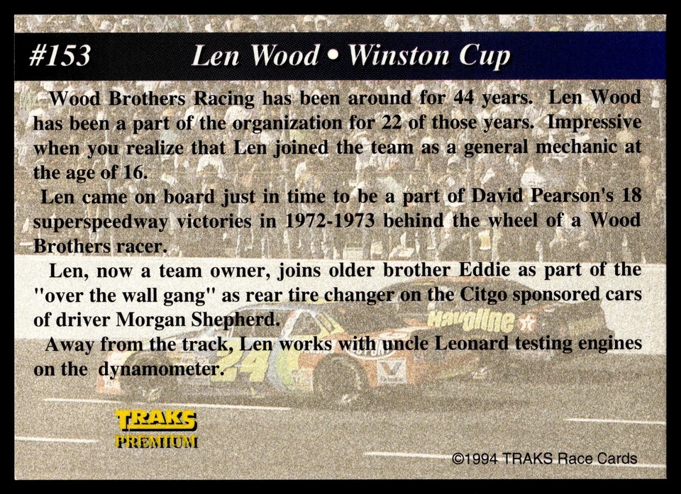 1994 Traks #153 Len Wood - Image 2 of 2