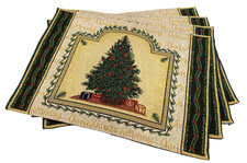Set of 4 Vtg. Christmas/Holiday "Merry Christmas" Tree Tapestry Placemats