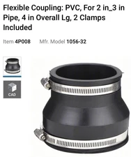 PVC Flexible Reducing Coupling with Stainless Steel Clamps 3” X 2”