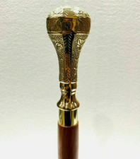Vintage Designer Brass Handle Antique Style Victorian Cane Wooden Walking Stick