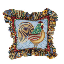 Rooster Throw Pillow Cover  Insert 18x18 inch Ruffle Edge Blue Red Green Bright