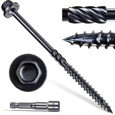  14 x 4 Wood Structural Screws 50 Pcs, Exterior Hex-Head Lag Screws, Black He...