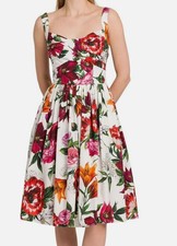Dolce & Gabbana Women White Rafia Fiori Floral Cotton Poplin Dress Sz 44