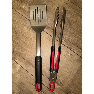 Expert Grill Stainless Steel Spatula and Tongs BBQ Tool Set Black Red Handles
