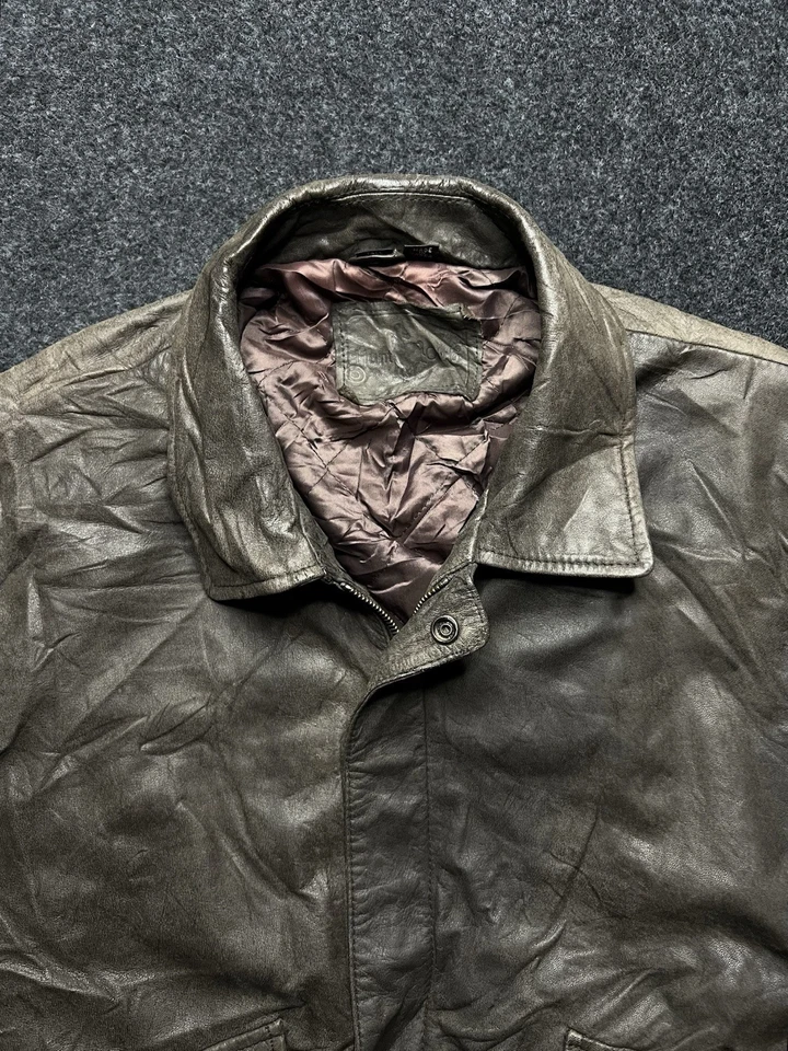 Vintage 80s Bomber Genuine Leather Hunt club Biker Motorcycle Jacket men size L - Image 3 of 4