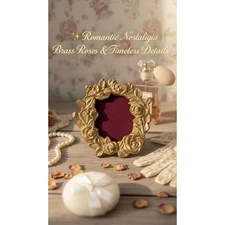 Vintage 70s Solid Brass Mini Picture Frame Roses Floral Victorian Cottage Glam