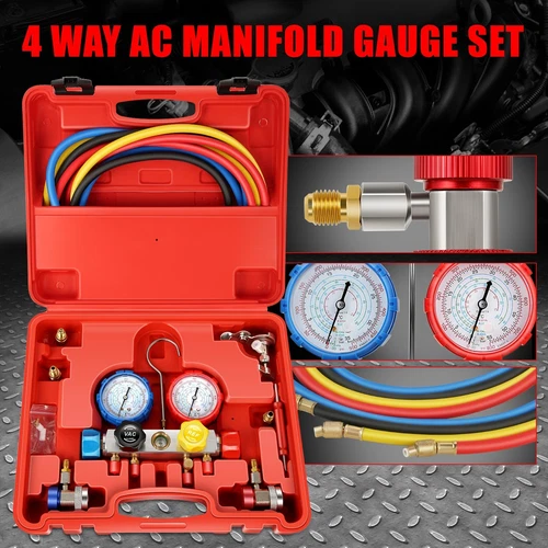 For R134A R22 R410A R404A Air Conditioner Charging 4 Way AC Manifold Gauge Set