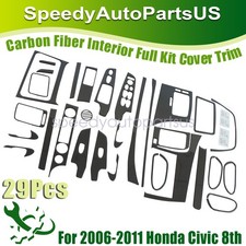Fits 2006-2011 Honda Civic 8th Carbon Fiber Interior Full Kit Cover Trim 29pcs