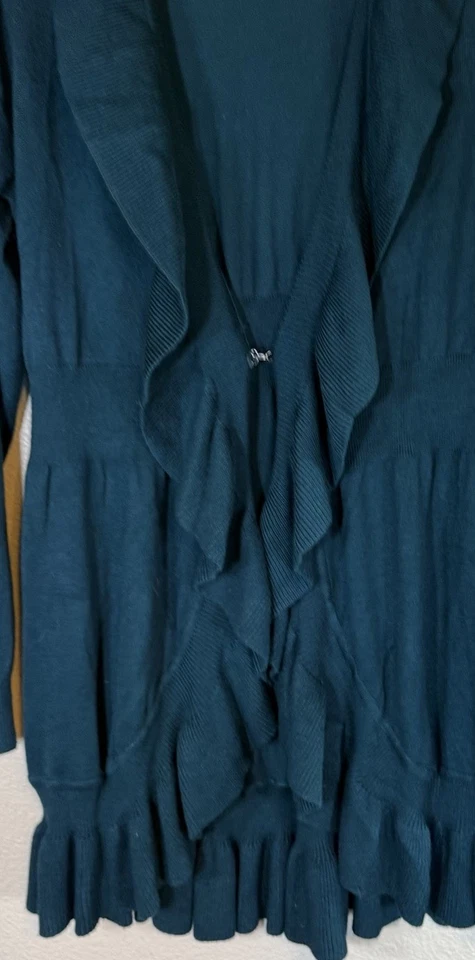 Cárdigan Suéter Style & Co Talla Grande Longline Volantes Verde azulado oscuro/verde Foto 3 de 4