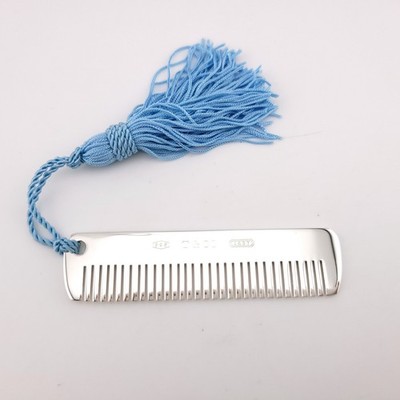 New Tiffany & Co. 1837 Sterling Silver Baby Comb With Blue Tassel