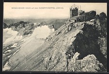 Ansichtskarte Münchner Haus auf der Zugspitze, Berghütte mit Fernblick 
