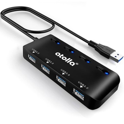 USB Hub, 4-Port 3.0 Hub Splitter with 2 ft Extended Cable, 2 FT, black