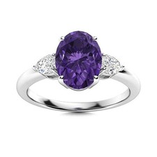 925 Sterling Silver Natural Amethyst Three-Stone Crown Chakra Ring Jewelry