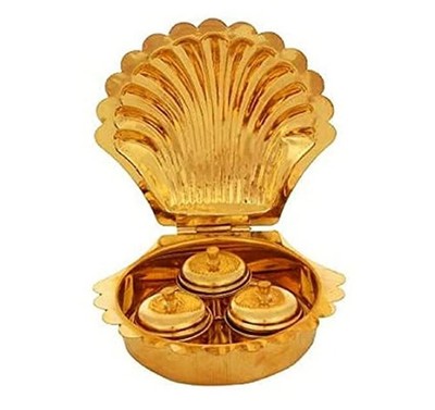 Pooja Parcel Brass Chandan Roli Tika Chopda Set with Lid | Traditional Kumkum, H