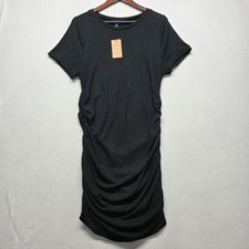Shein Curve Women's Black Ribbed Side-Ruched Short Sleeve Dress Size 3XL NWT
