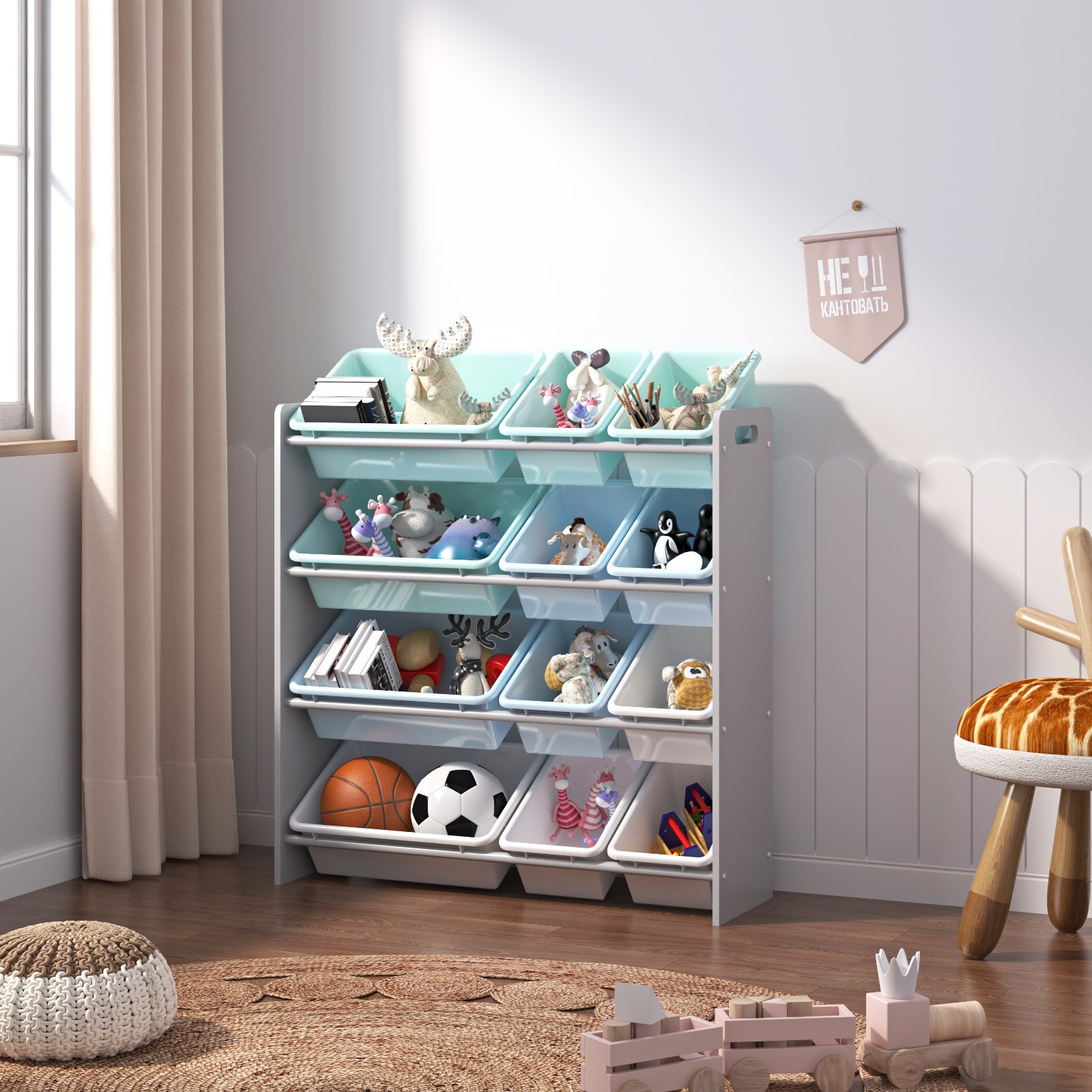 Libreria in legno per bambini con 12 cubi foto 2
