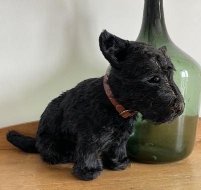 Hervorragendes antikes Vintage schwarzes Mohair Scottie Hund Stofftier Teddybär Kumpel um 1930