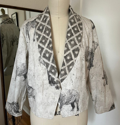 Vintage Limelight Safari Animal Print Cropped Blazer Jacket Sz M Made in USA