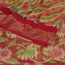 Sanskriti Vintage Red Sarees Blend Georgette Printed Sari 5Yd Craft Decor Fabric