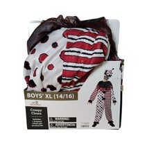 Way To Celebrate Creepy Clown Costume Boys XL 14-16 Jumpsuit Mask Costume Set