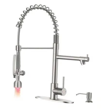  Commercial Kitchen Faucets Brushed Nickel-S-LED Faucet with Soap Dispenser