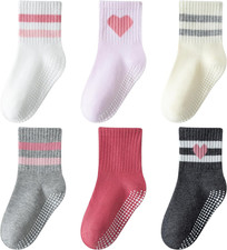 Toddler Grip Socks with Non-Slip, Unisex Baby Retro Stripe Seamless Crew Ankle C
