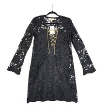 MICHAEL Michael Kors Womens Lace Up Lace Tunic Dress Size Small Black Gold NWT