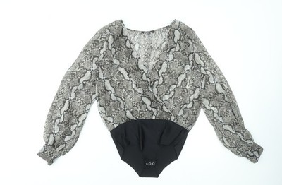 Zara Damen Body Bluse Schlangenmuster Schwarz Beige M