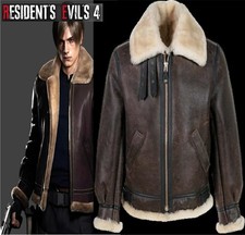 The Resident's Evil 4 Remake Leon Kennedy Leather Jacket Sheep Skin Coat Size