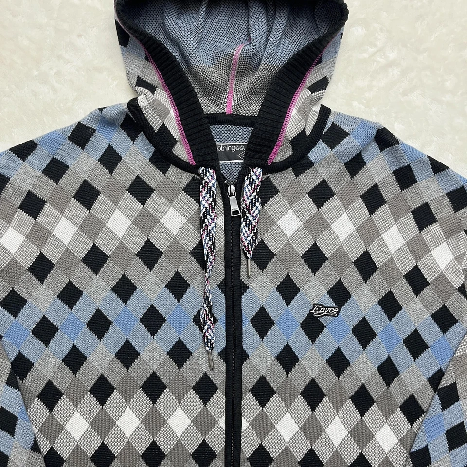 Chaqueta con Capucha Y2K Enyce Para Hombre 3XL Gris Azul Argyle Cremallera Tejida Sudadera De Colección Foto 3 de 4