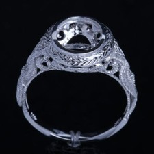 Bague en argent sterling 925 non plaquée coupe ovale 9x7 mm ancienne filigrane vintage #6,5