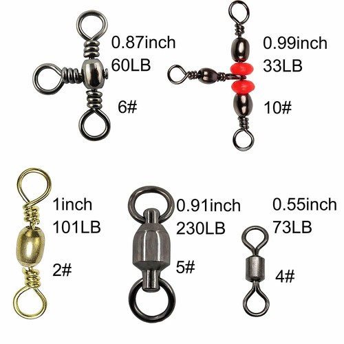 Fishing Swivels Snaps Kit Rolling Barrel Swivel Lure Connector Tackle Box 1#-10# - Picture 47 of 48