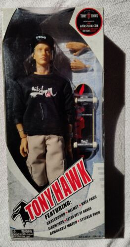 Tony Hawk Skateboard 12" Action Figure 2002 Art Asylum Black Quicksilver Shirt