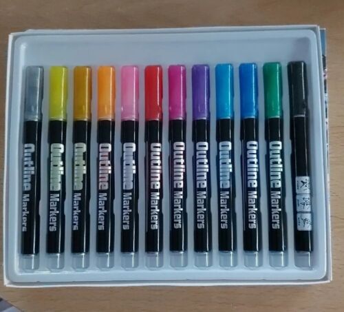 Outline Stift Glossy Magic Pens: 12 Farbe Doppellinien Metallic Stifte NEU TOP - Bild 1 von 5